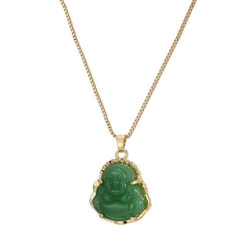 Brass Necklace with Jade with 5cm extender chain fashion jewelry & for woman gold Length 40 cm Sold By PC