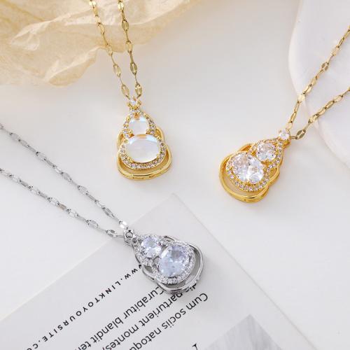 Brass Necklace with Cubic Zirconia with 5cm extender chain fashion jewelry & for woman Length 40 cm Sold By PC