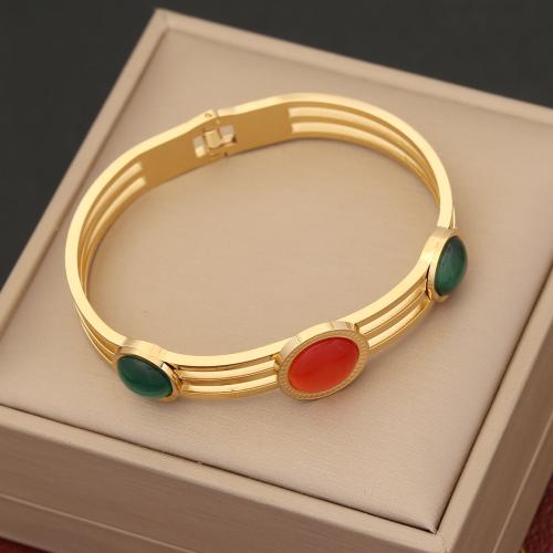 Stainless Steel Bangle 304 Stainless Steel with Cats Eye fashion jewelry & for woman gold Sold By PC