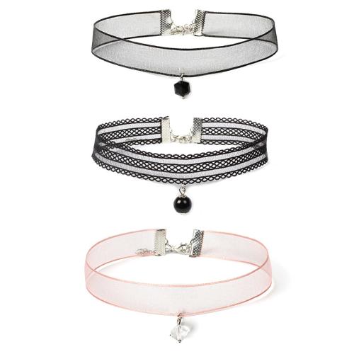 Kragen Halskette, Spitze, mit Kristall, mit Verlängerungskettchen von 7cm, Modeschmuck & verschiedene Stile für Wahl & für Frau, keine, Länge:30 cm, verkauft von PC