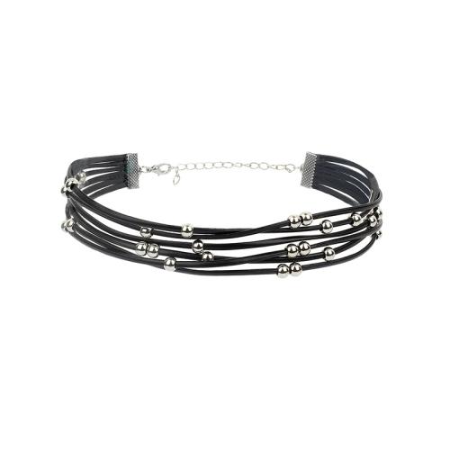 Colar colarinho, Couro do plutônio, with 7cm extender chain, joias de moda & multicamada & para mulher, preto, comprimento 29.5 cm, vendido por PC