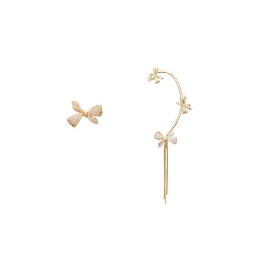 Asymmetric Earrings Brass with Cubic Zirconia fashion jewelry & for woman gold Sold By Pair