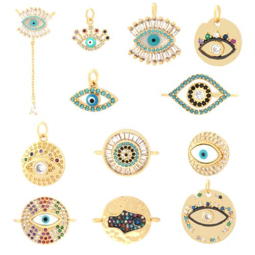 Evil Eye Pendants Brass with Shell plated DIY & micro pave cubic zirconia & enamel golden Sold By PC