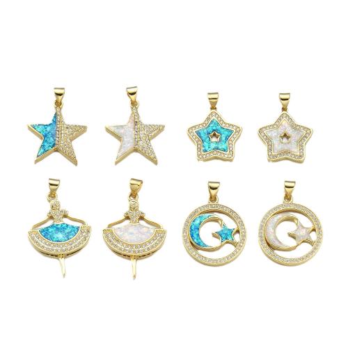 Cubic Zirconia Micro Pave Brass Pendant, with Opal, plated, DIY & different styles for choice & micro pave cubic zirconia, more colors for choice, Sold By PC