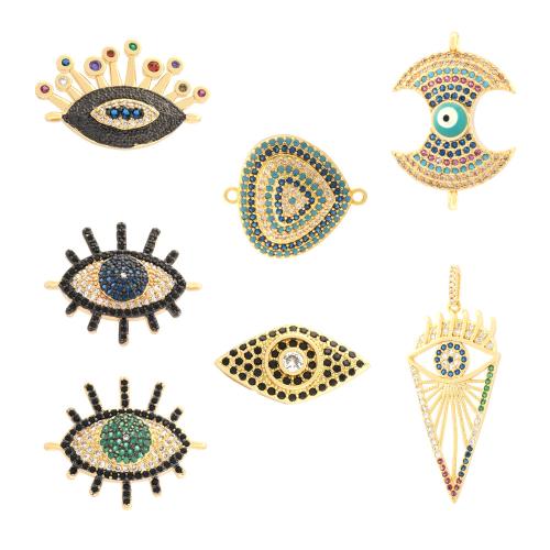Evil Eye Connector Brass plated DIY & micro pave cubic zirconia & enamel golden Sold By PC