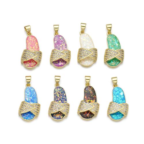 Cubic Zirconia Micro Pave Brass Pendant with Opal Slipper plated DIY & micro pave cubic zirconia Sold By PC