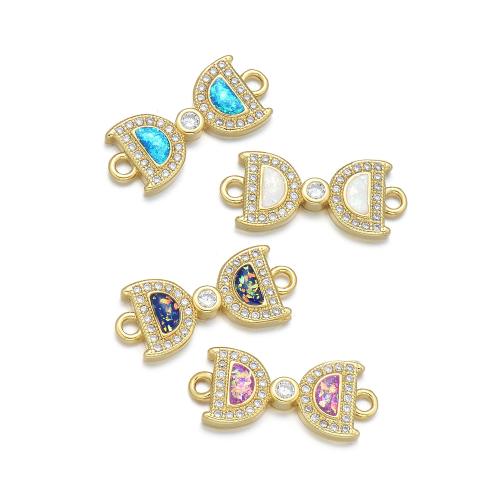 Cubic Zirconia Micro Pave Brass Connector with Opal Bowknot plated DIY & micro pave cubic zirconia Sold By PC