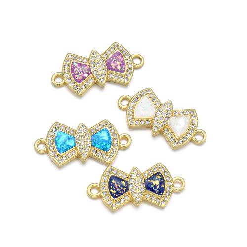 Cubic Zirconia Micro Pave Brass Connector with Opal Bowknot plated DIY & micro pave cubic zirconia Sold By PC