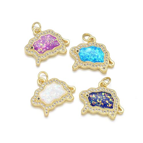 Cubic Zirconia Micro Pave Brass Pendant, with Opal, Sheep, plated, DIY & micro pave cubic zirconia, more colors for choice, Sold By PC