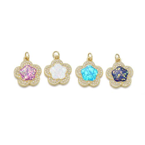 Cubic Zirconia Micro Pave Brass Pendant with Opal petals plated DIY & micro pave cubic zirconia Sold By PC