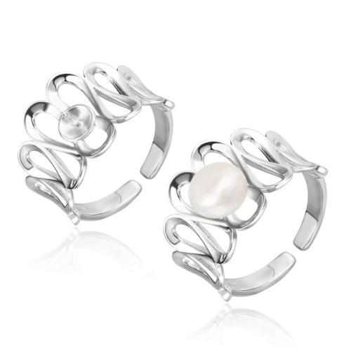 925 Sterling Silver Finger Rings with Freshwater Pearl platinum color Sold By PC