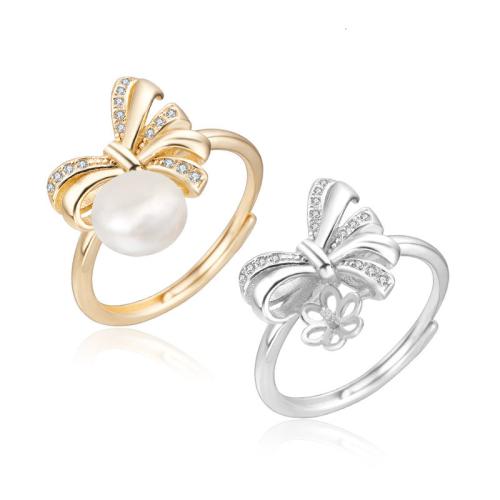 Cubic Zirconia Micro Pave 925 Sterling Silver Rings with Freshwater Pearl Bowknot & micro pave cubic zirconia Sold By PC