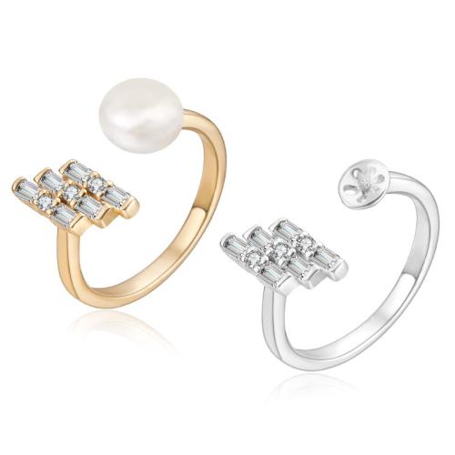 Cubic Zirconia Micro Pave 925 Sterling Silver Rings with Freshwater Pearl & micro pave cubic zirconia Sold By PC