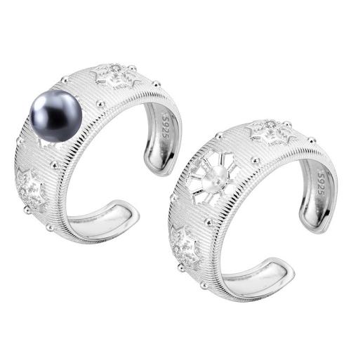 Cubic Zirconia Micro Pave 925 Sterling Silver Rings, with Shell Pearl, different styles for choice & micro pave cubic zirconia, platinum color, Sold By PC