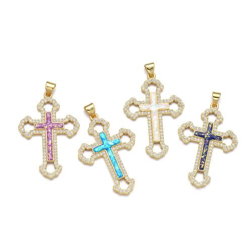 Cubic Zirconia Micro Pave Brass Pendant with Opal Cross plated DIY & micro pave cubic zirconia Sold By PC