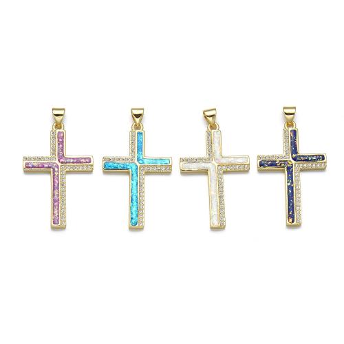 Cubic Zirconia Micro Pave Brass Pendant with Opal Cross plated DIY & micro pave cubic zirconia Sold By PC