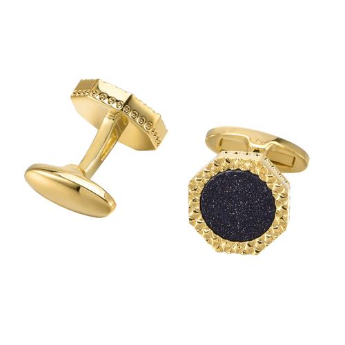 Cufflinks Brass with Blue Sandstone & Crystal polished & Unisex 17mm Sold By Pair