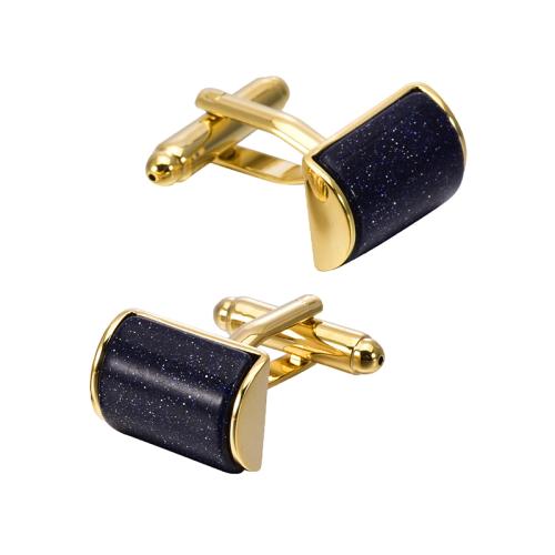 Cufflinks, Brass, with Blue Sandstone, polished, Unisex, more colors for choice, 16x11.50mm, Sold By Pair