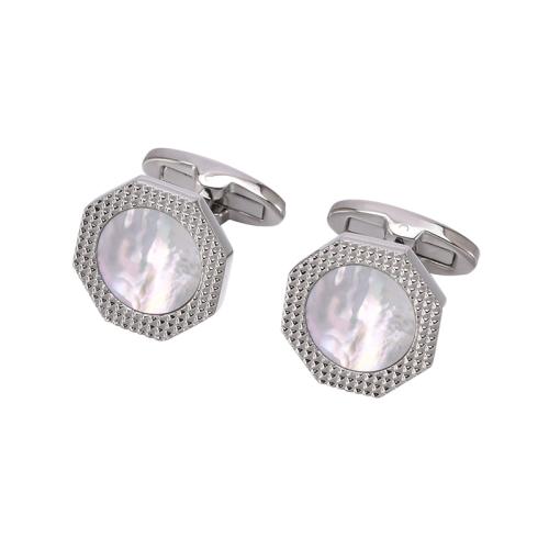 Cufflinks Brass with Pearl Shell polished Unisex 17mm Sold By Pair