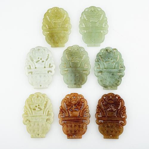 Pendentifs en jade, jade de nouvelle montagne, envoyé au hasard & DIY & mélangé & creux, 65x46x6mm, Trou:Environ 2mm, 5PC/lot, Vendu par lot