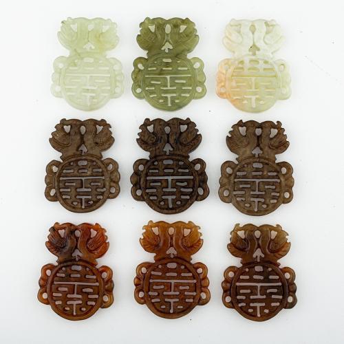 Natural Jade Pendants, Jade New Mountain, random style & DIY & mixed & hollow, 55x43x6mm, 5PCs/Lot, Sold By Lot