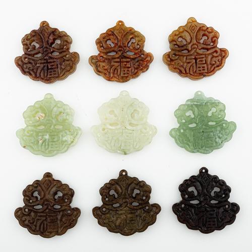 Natural Jade Pendants, Jade New Mountain, random style & DIY & mixed & hollow, 55x53x6mm, Hole:Approx 1mm, 5PCs/Lot, Sold By Lot