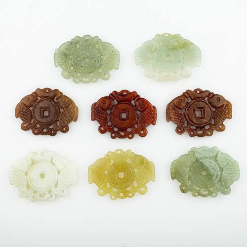 Pendentifs en jade, jade de nouvelle montagne, envoyé au hasard & DIY & mélangé & creux, 58x42x6mm, Trou:Environ 1mm, 5PC/lot, Vendu par lot