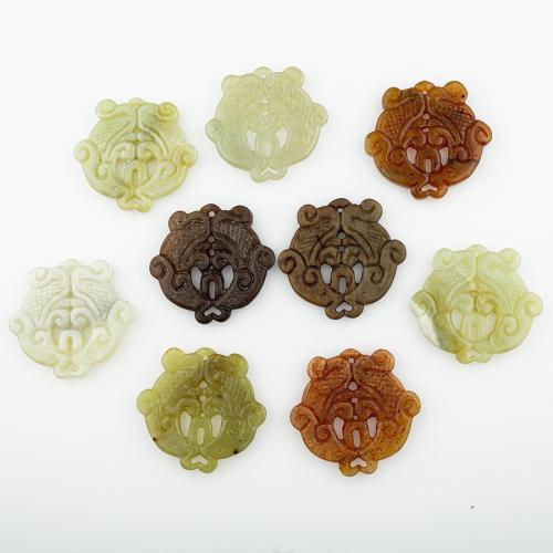 Natural Jade Pendants, Jade New Mountain, random style & DIY & mixed & hollow, 61x57x6mm, Hole:Approx 2mm, 5PCs/Lot, Sold By Lot