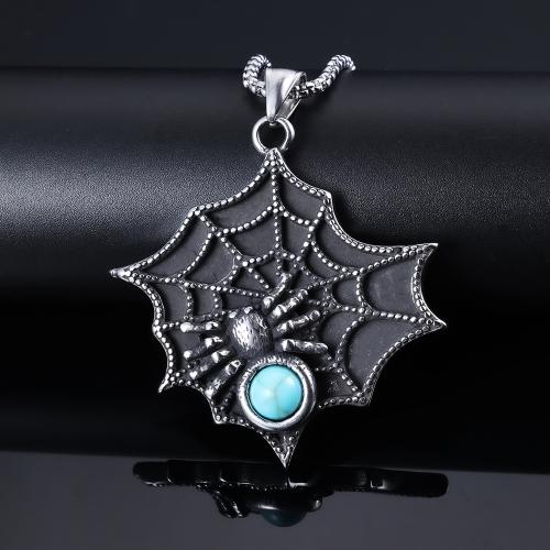 Stainless Steel Pendants 304 Stainless Steel with turquoise Spider Web polished vintage & DIY & Unisex & blacken original color Sold By PC