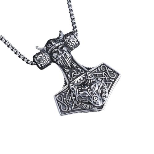 304 Stainless Steel Necklace, Hammer of Thor, polished, vintage & Unisex & blacken, Length:Approx 23.6 Inch, Sold By PC