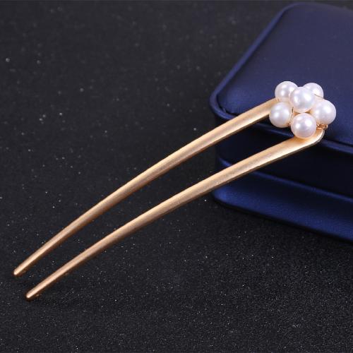 Hair Stick, ABS Plastic Pearl, with Brass, vintage & for woman, golden, Pearls 7.0-mm-8.0mm, Sold By PC