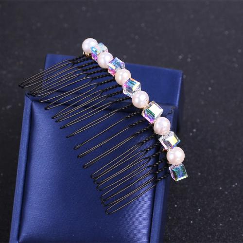 Decorative Hair Combs ABS Plastic Pearl with Zinc Alloy for woman & with rhinestone black Pearls 7.0mm-8.0mm Sold By PC