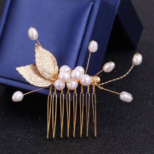Ozdobne grzebienie, Tworzywa ABS perła, ze Mosiądz, dla kobiety, złoty, Pearls 4.0mm-8.0mm, sprzedane przez PC