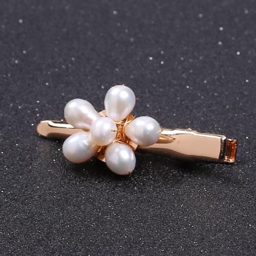 Alligator Hair Clip ABS Plastic Pearl with Zinc Alloy for woman golden Pearls 6.0mm-8.0mm Sold By PC