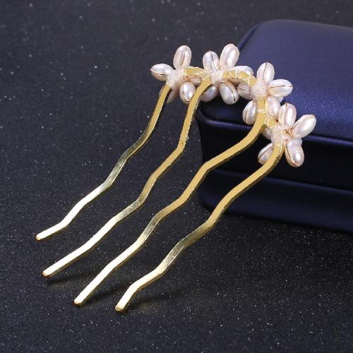 Hair Stick, ABS Plastic Pearl, with Brass, for woman, golden, Pearls 5.0mm-8.0mm, Sold By PC