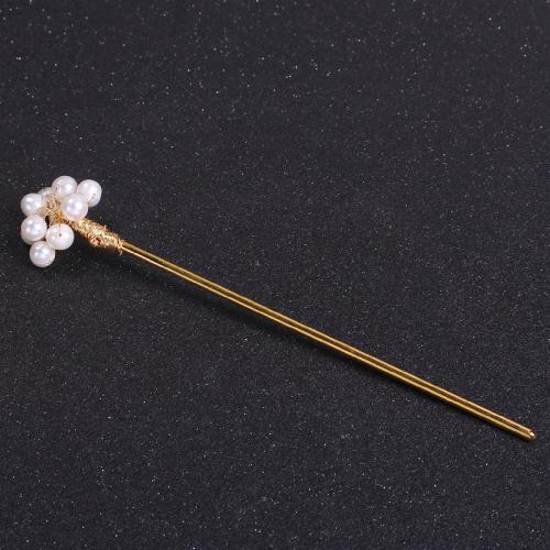 Hair Stick, ABS Plastic Pearl, with Brass, for woman, golden, Pearls 6.0mm-7.0mm, Sold By PC