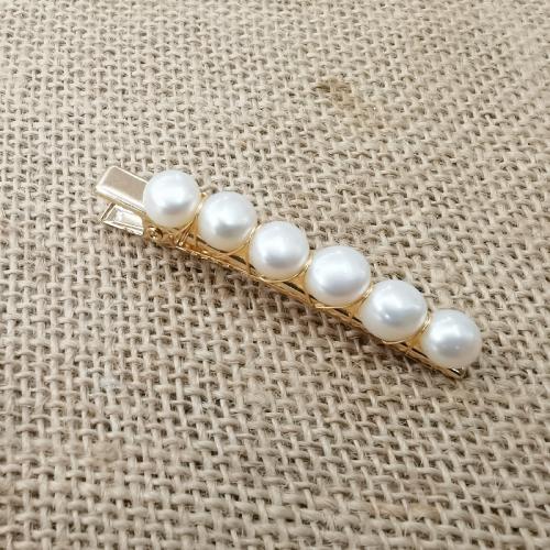 Alligator Hair Clip, ABS Plastic Pearl, with Brass, for woman, golden, Pearl 8-9mm, Sold By PC