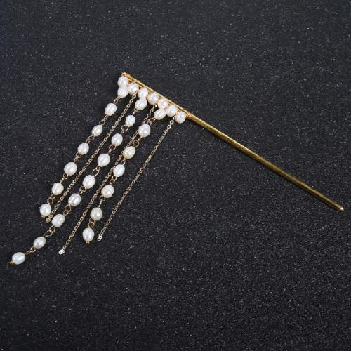 Hair Stick, ABS Plastic Pearl, with Brass, different size for choice & for woman, golden, Sold By PC