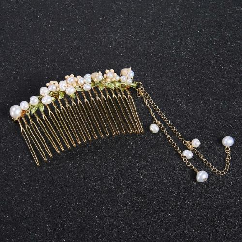 Decorative Hair Combs ABS Plastic Pearl with Brass for woman golden Pearl 4-8mm Sold By PC