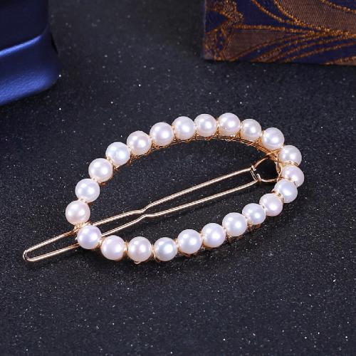 Hair Clip ABS Plastic Pearl with Brass for woman white Pearl 5-6mm Sold By PC