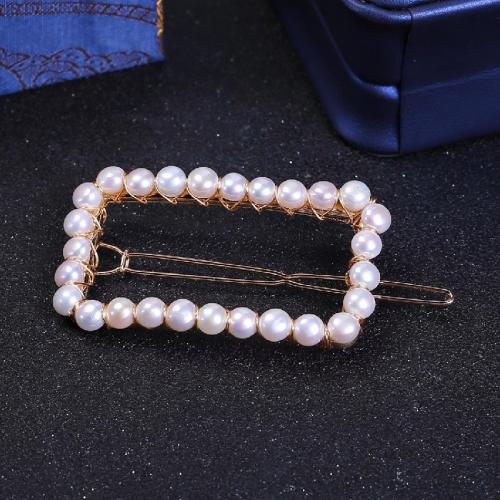 Hair Clip, ABS Plastic Pearl, with Brass, for woman, white, Pearl 5-6mm, Sold By PC