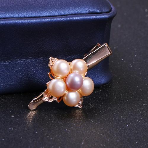 Alligator Hair Clip ABS Plastic Pearl with Brass for woman purple pink Pearl 7-8mm Sold By PC