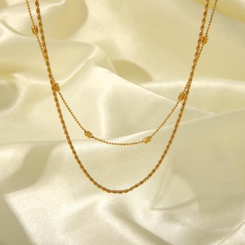 Collier de bijoux en acier inoxydable, Acier inoxydable 304, avec 5cm chaînes de rallonge, Double couche & bijoux de mode & pour femme, doré, Longueur:Environ 38.5 cm, Environ 43.5 cm, Vendu par PC
