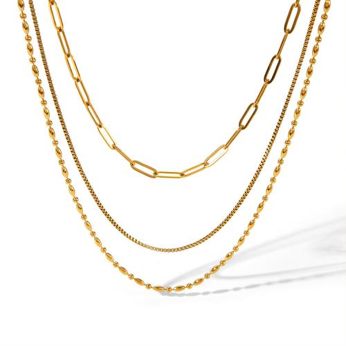 Collier de bijoux en acier inoxydable, Acier inoxydable 304, avec 5cm chaînes de rallonge, trois couches & bijoux de mode & pour femme, doré, Longueur:39 cm, 45 cm, 50 cm, Vendu par PC