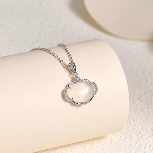 Cubic Zirconia Micro Pave 925 Sterling Silver Pendant, with Chalcedony, DIY & micro pave cubic zirconia, 17.30x18.60x5.50mm, Sold By PC