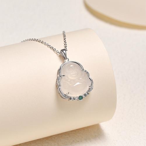 Cubic Zirconia Micro Pave 925 Sterling Silver Pendant, with White Chalcedony, DIY & micro pave cubic zirconia, 24.50x19.60x7.40mm, Sold By PC