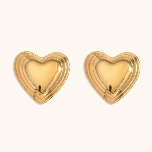 Stainless Steel Stud Earrings, 304 Stainless Steel, Heart, 18K gold plated, fashion jewelry & for woman, golden, 29.20x28mm, Sold By Pair