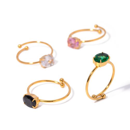 Cubic Zirconia nerezové prst prsten, 304 Stainless Steel, s Cubic Zirconia, 18K pozlacené, módní šperky & pro ženy, více barev na výběr, Prodáno By PC