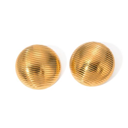 Stainless Steel Stud Earrings 304 Stainless Steel Round 18K gold plated fashion jewelry & for woman golden 30mm Sold By Pair