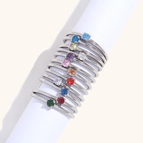 Zirkonia Edelstahl-Finger- Ring, 304 Edelstahl, poliert, verschiedene Größen vorhanden & Micro pave Zirkonia & für Frau, originale Farbe, verkauft von PC
